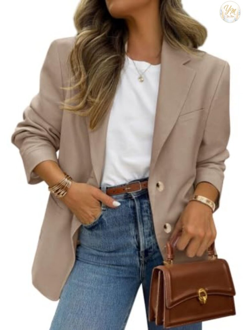 Open Front Notch Lapel Blazer Long Sleeve with Pockets Business Casual Women